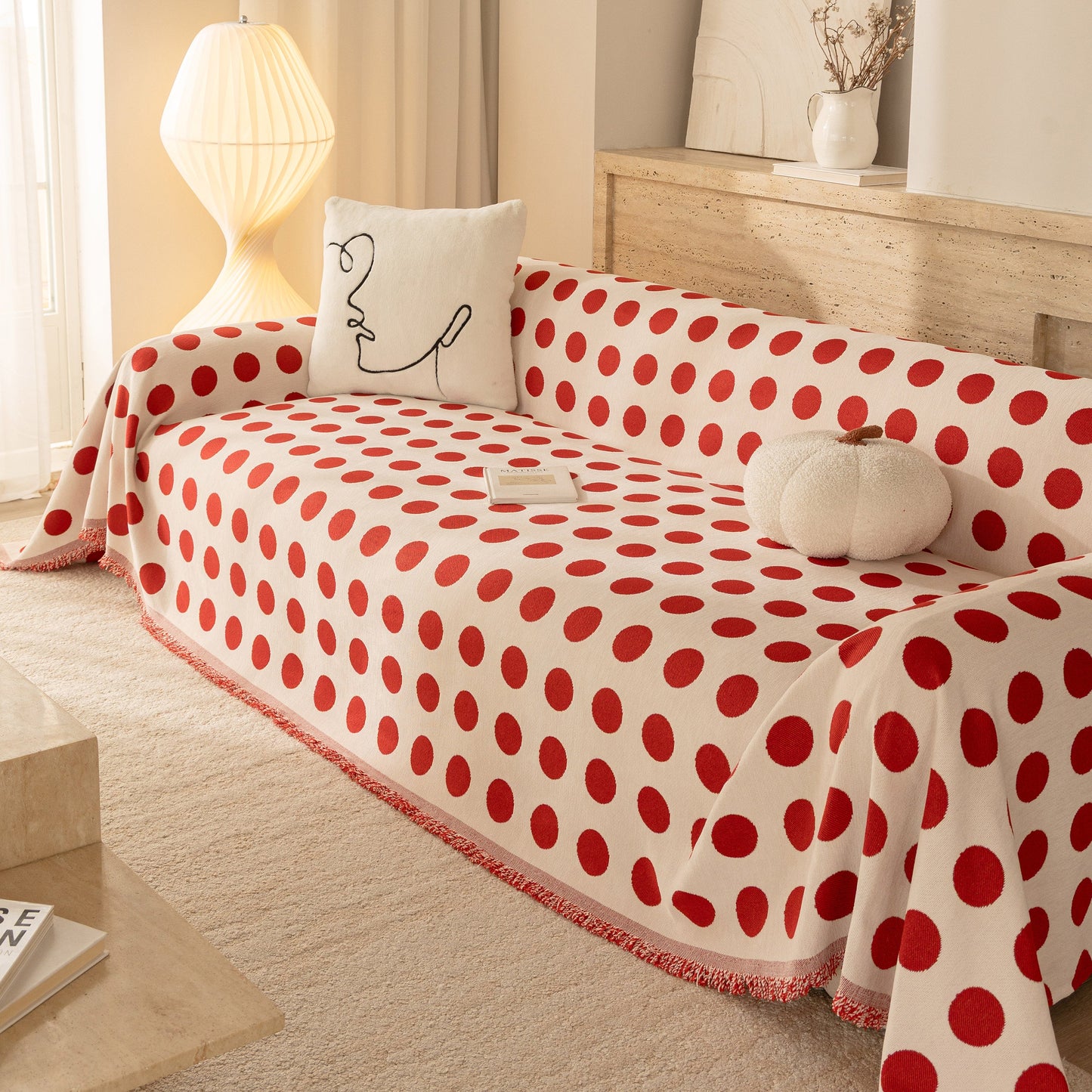 Chenille Polka Dot Sofa Cover Throw, Soft Thick Couch Cover Blanket Furniture Covers