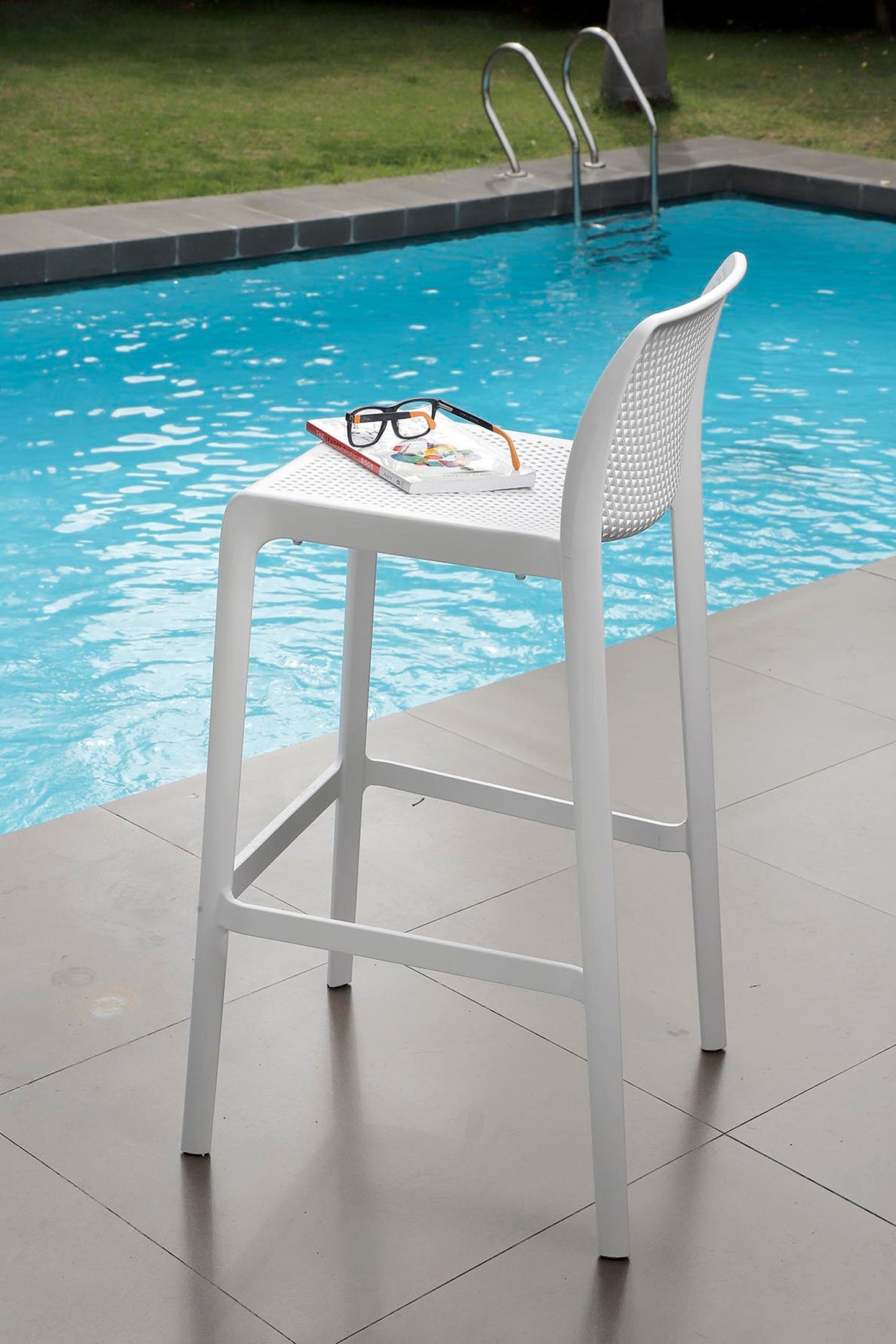 Outdoor Bar Stool 29" Netted Design — Set of 4, Commercial Grade, Stackable, No Assembly