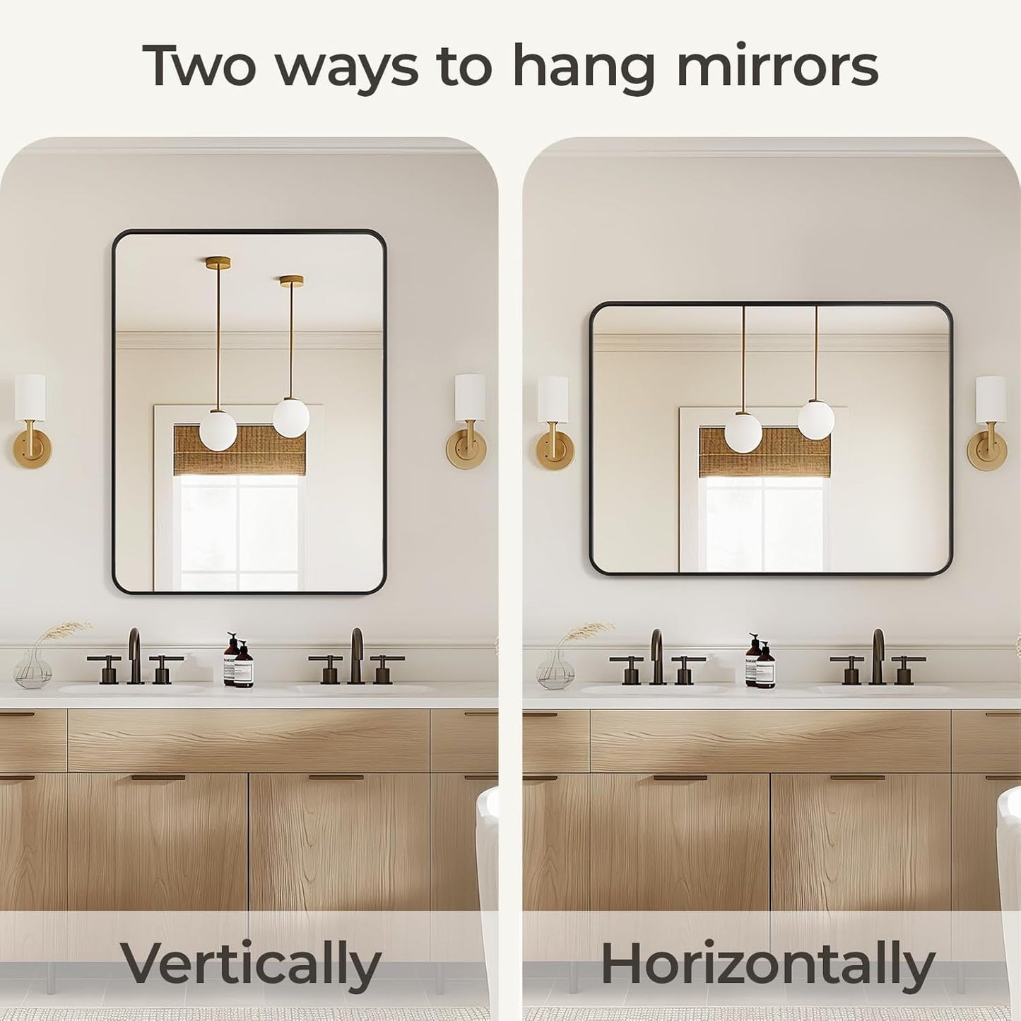 Black 30x40 Inch Rectangle Metal Frame Bathroom Vanity Mirror Wall Mounted