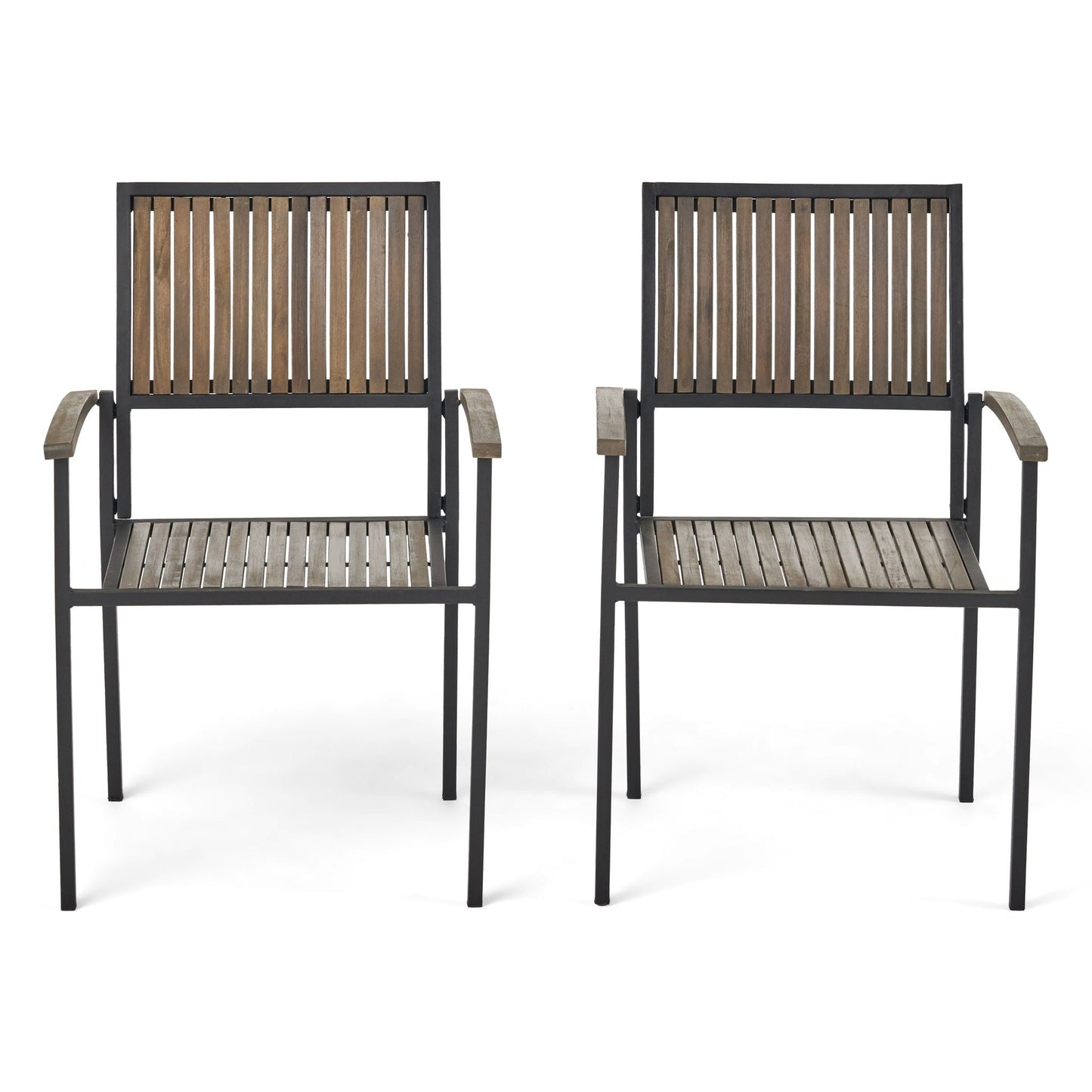 Vermilion Outdoor Dining Chair With Vertical Slat And Wooden Arm