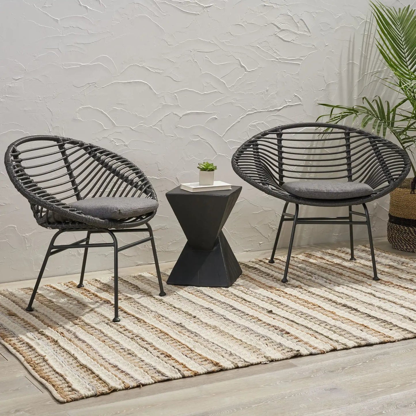 Cordella - Outdoor Woven Wicker Chairs With Cushions, Set of 2
