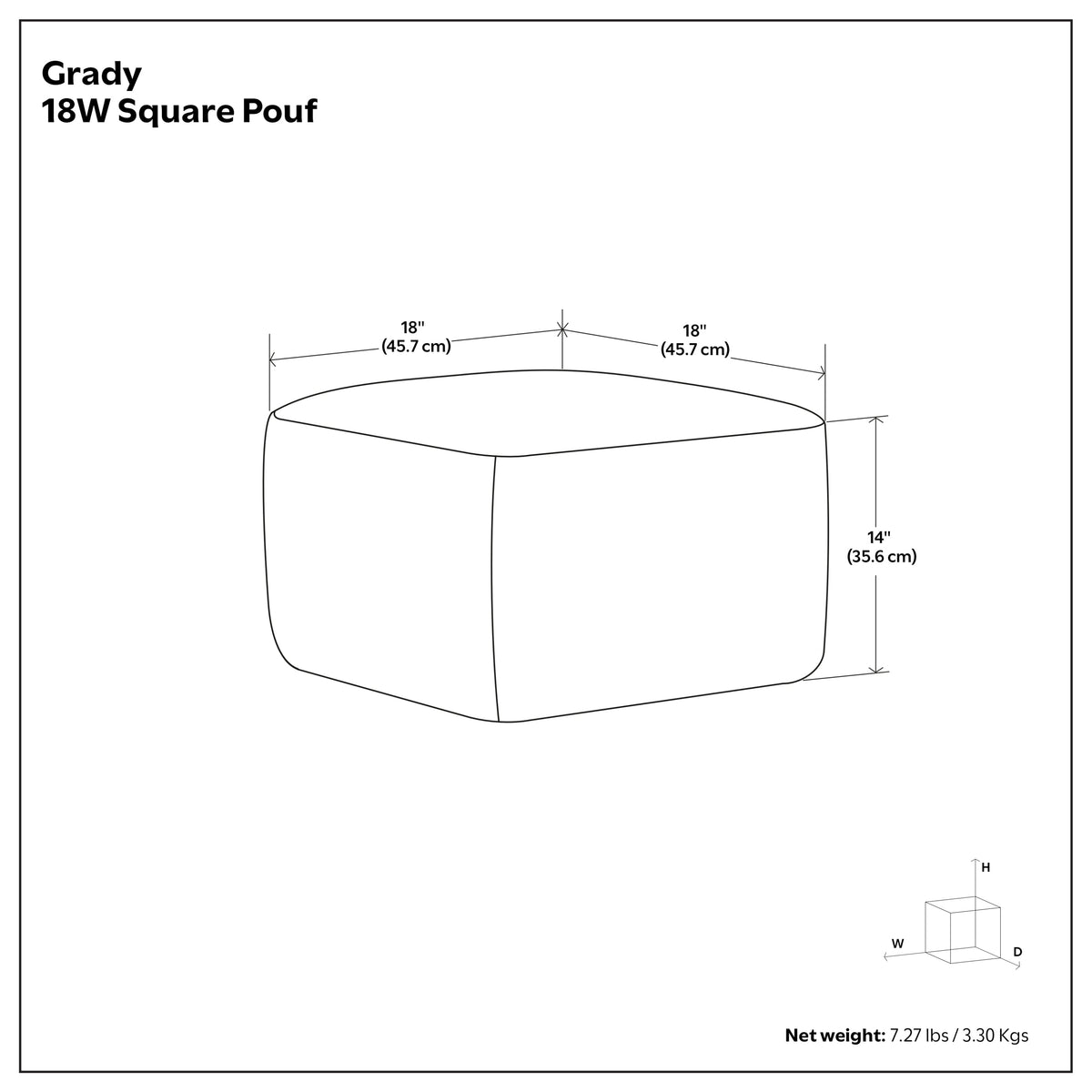 Grady 18 Inch Wide Square Pouf