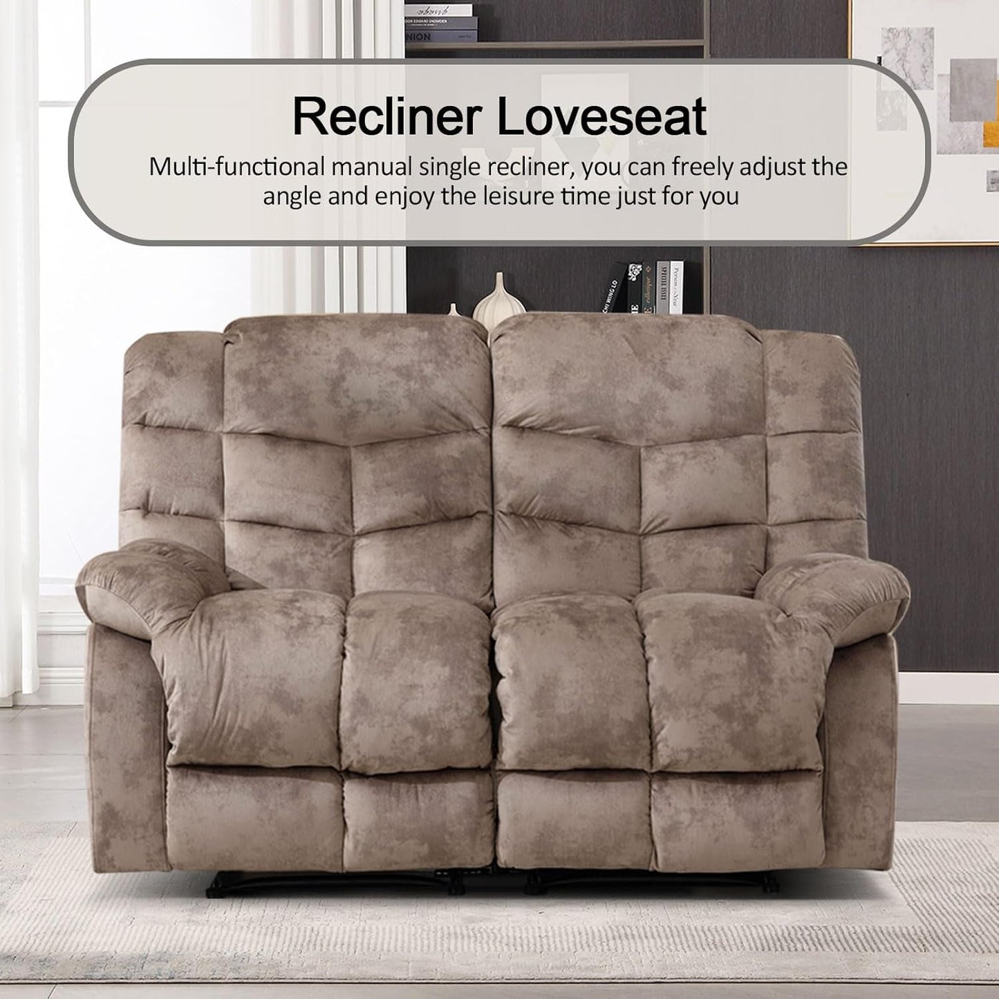 Manual Two Seat Loveseat Recliner Sofa Light Brown