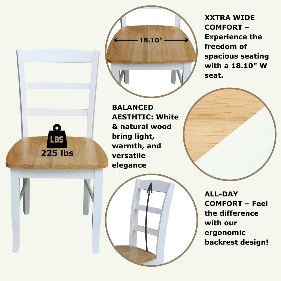 Madrid Ladderback Dining Chairs Parawood Construction White Natural