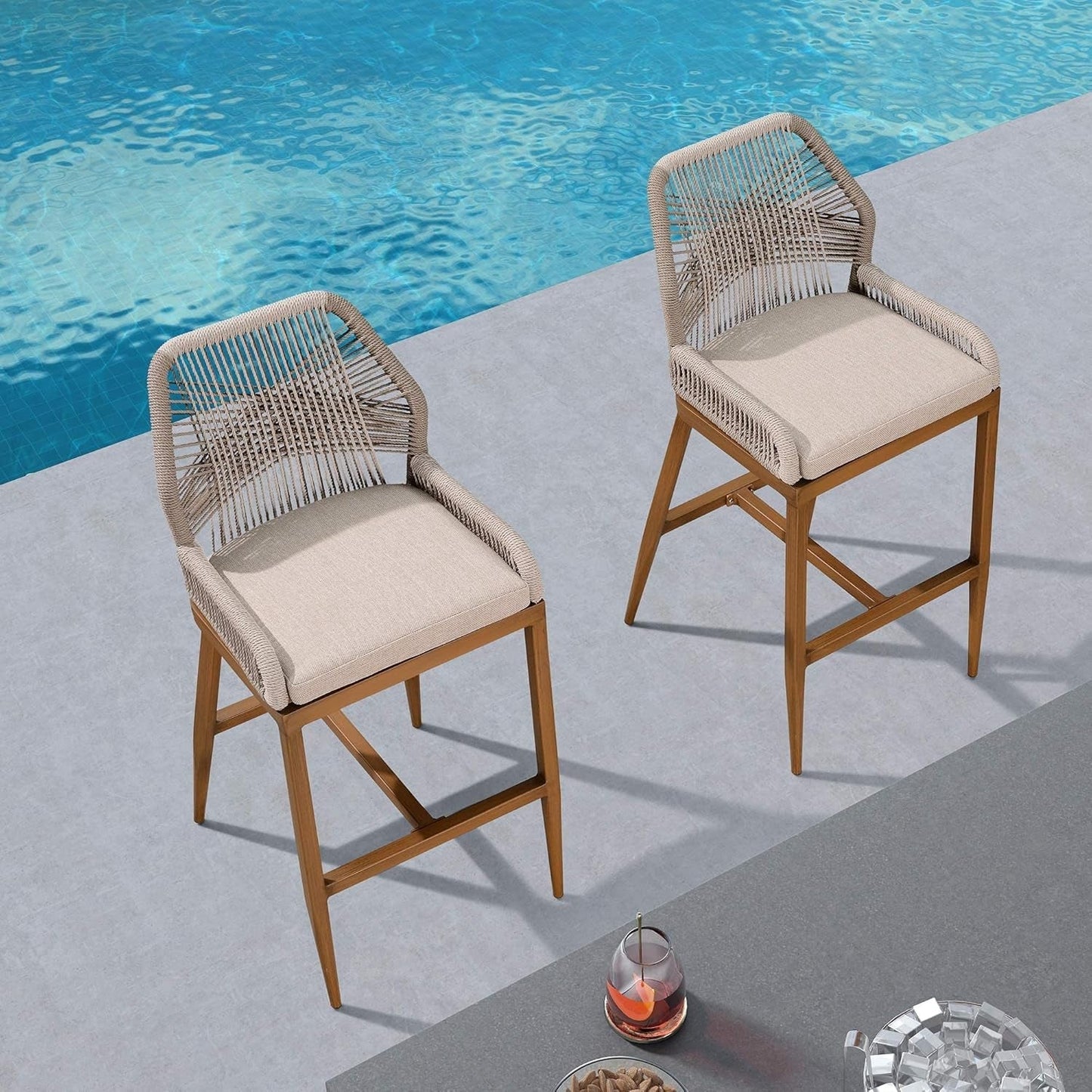 Counter Height Rattan Bar Stools Set Of 4 Outdoor Patio