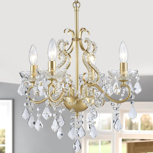 Modern K9 Crystal Chandelier 4 Light Matte Gold Pendant