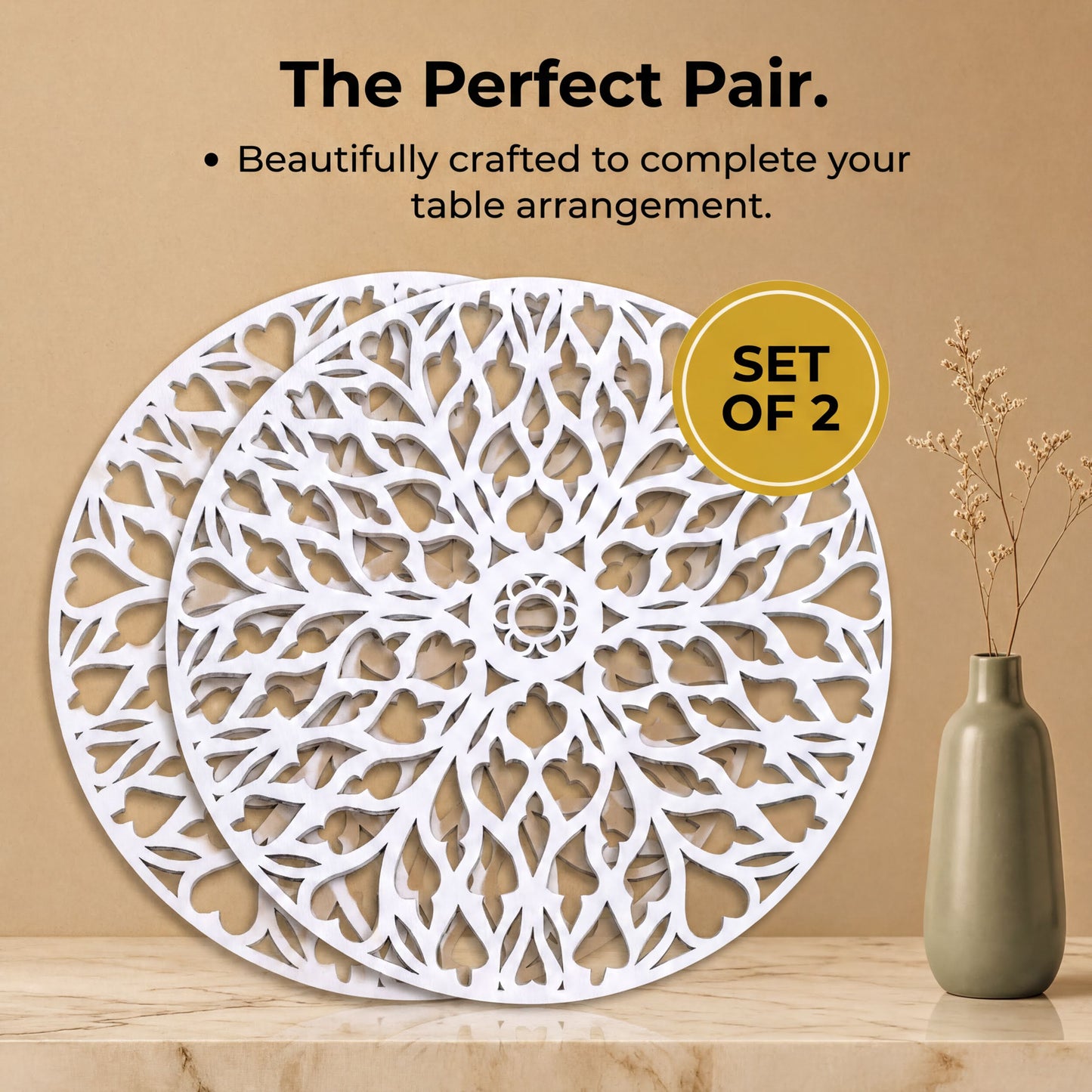 White Wooden Trivet - Heat Resistant Placemats for Dining Table Decor