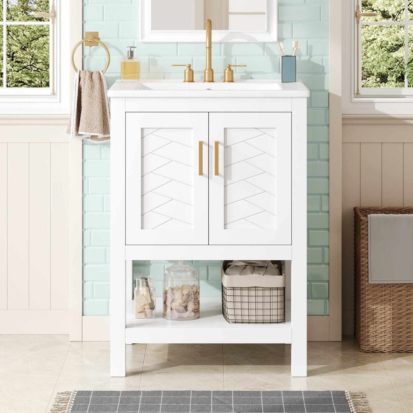 24" Modern Bathroom Vanity with Elegant Twill Design