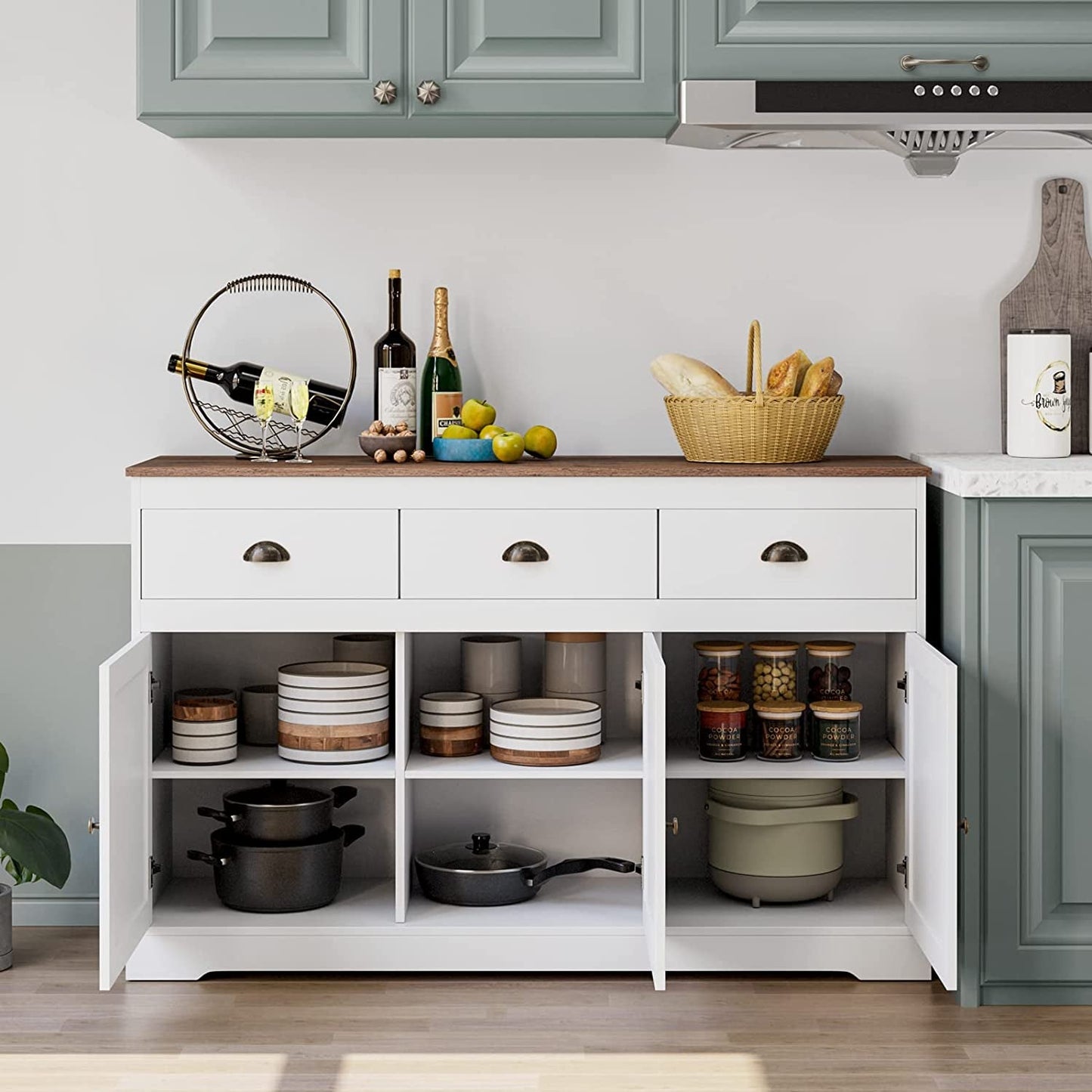 Farmhouse Buffet Cabinet With Adjustable Shelves 53 Inch Length