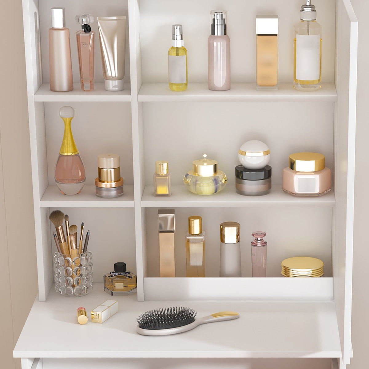 Modern Mini Dressing Table with LED-lit Mirror & Hidden Storage