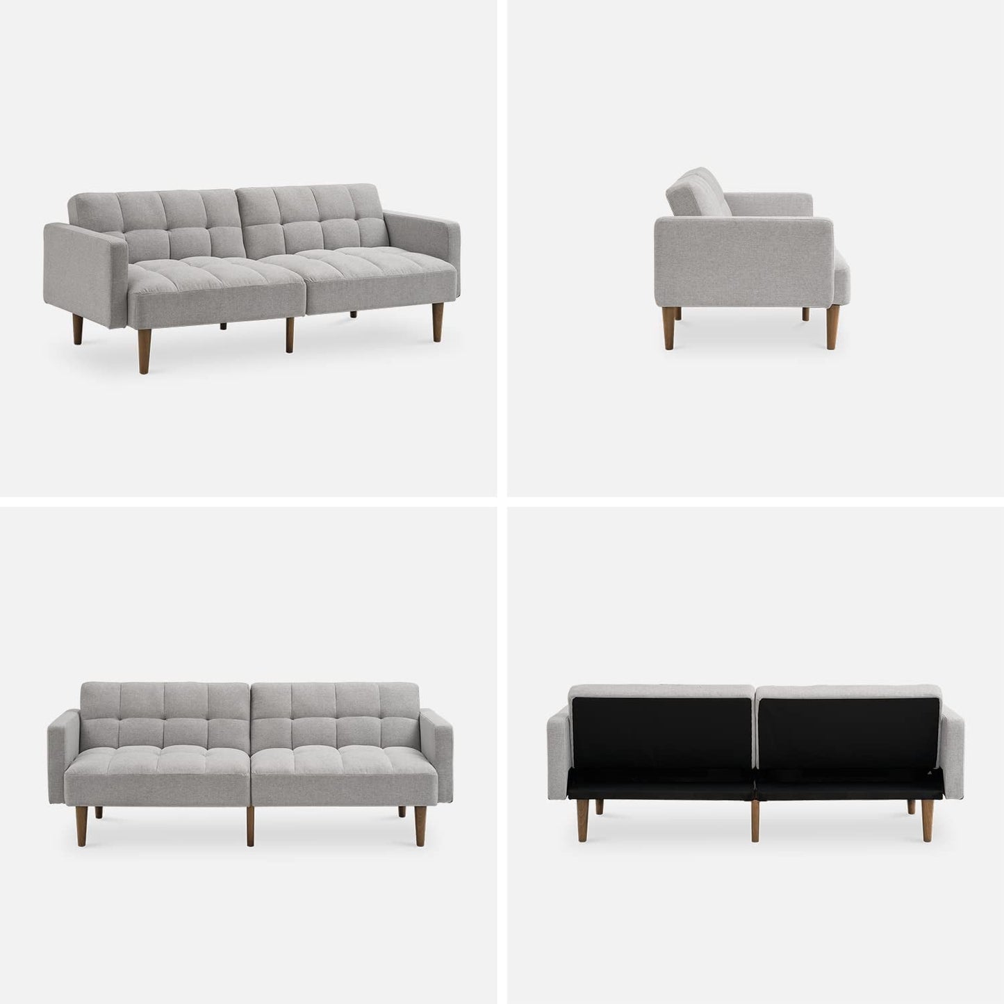 Gray Fabric Twin Futon Sofa Bed With Arms For Small Rooms