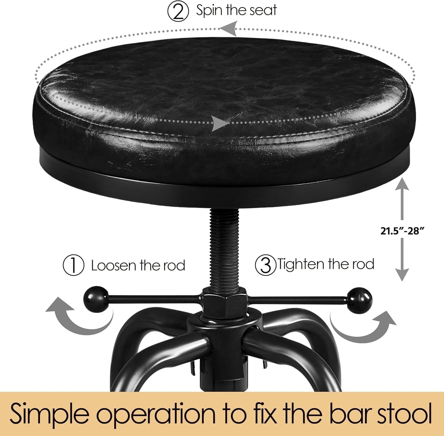 Black Bar Stool 21 To 28 Inch Industrial Kitchen Stool