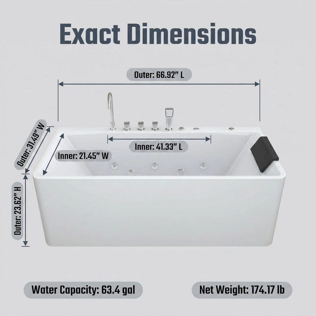 67-Inch Single-Person Luxury Whirlpool Bathtub