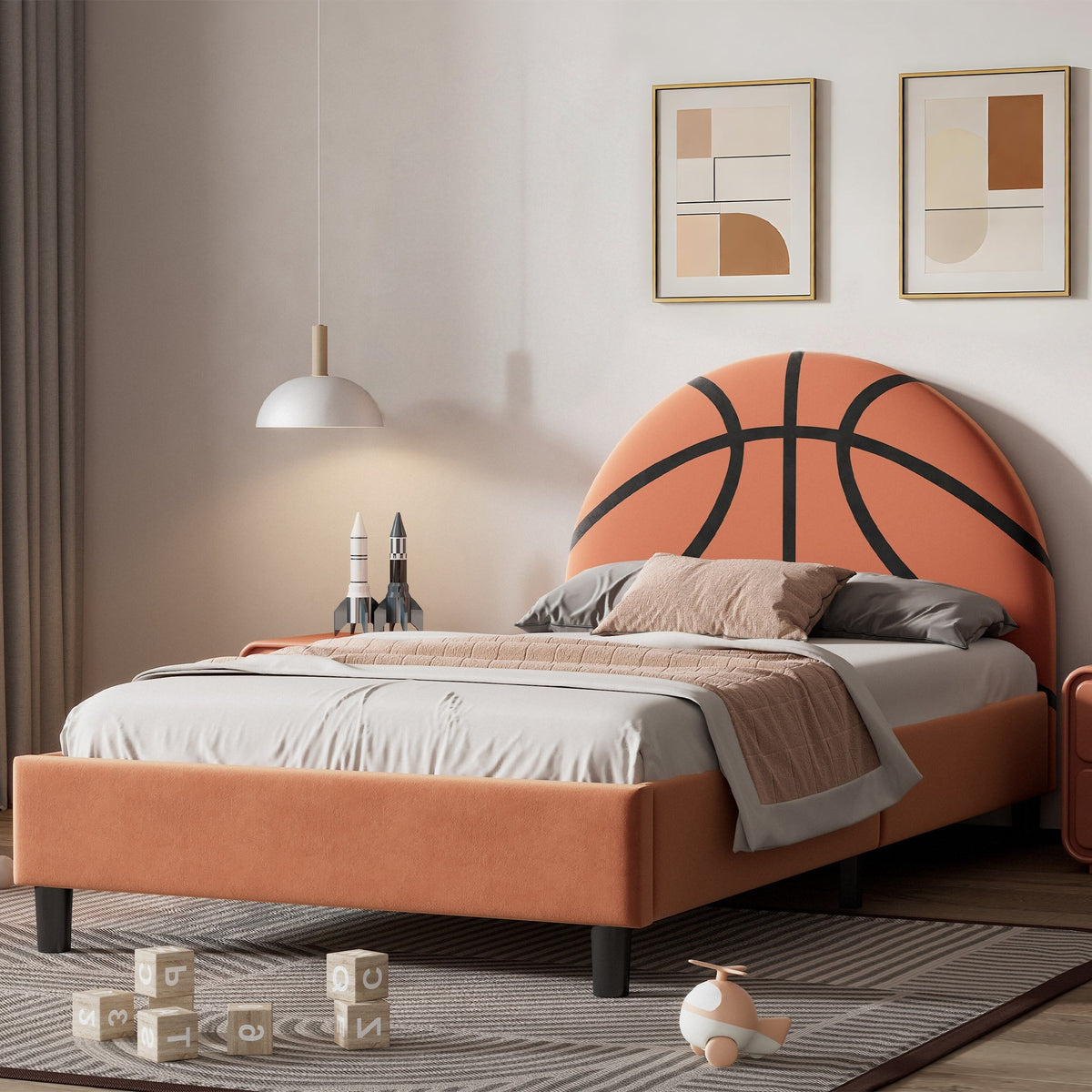 Basketball Design Upholstered Twin Platform Bed