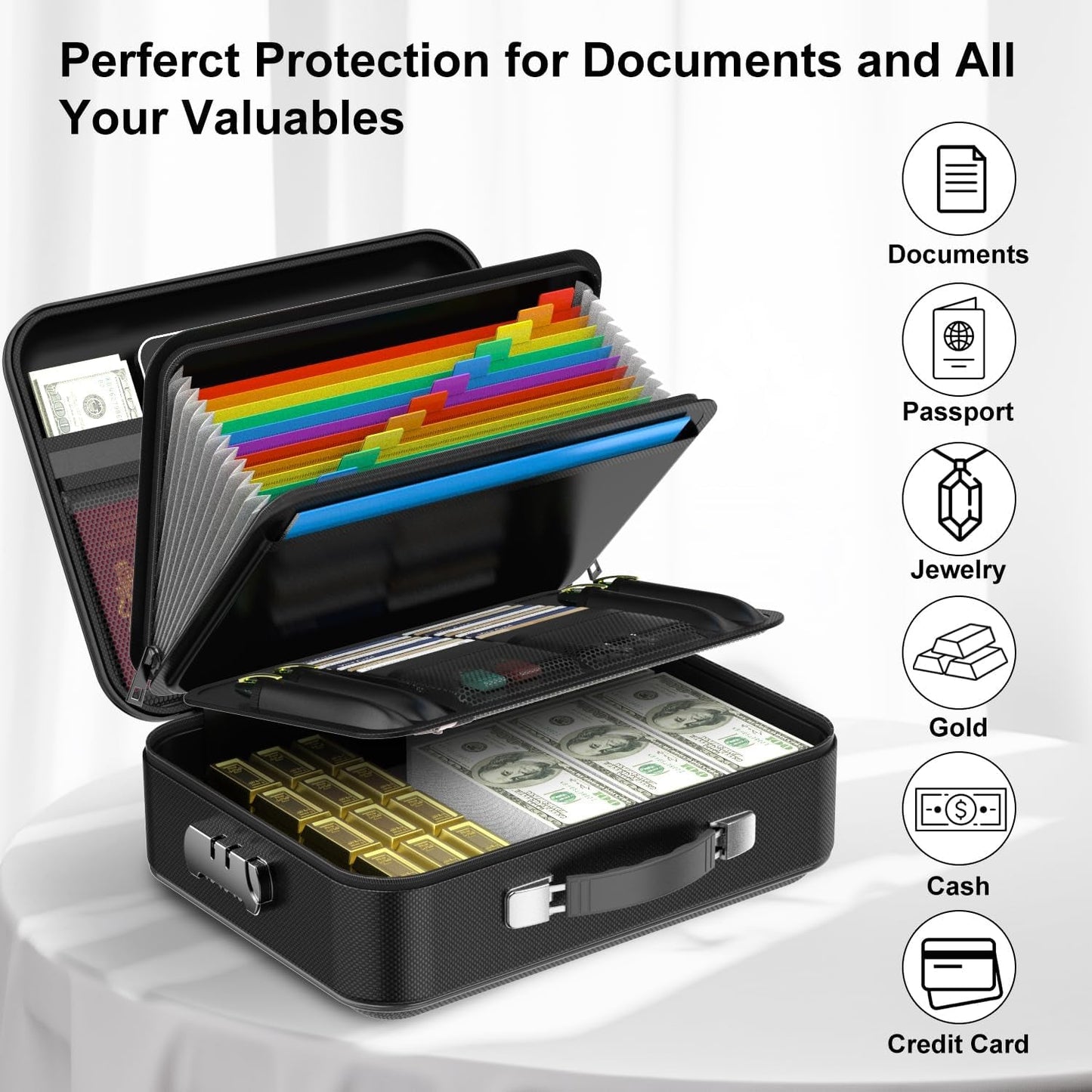 Fireproof Document Box Hard Shell Lock UL Certified
