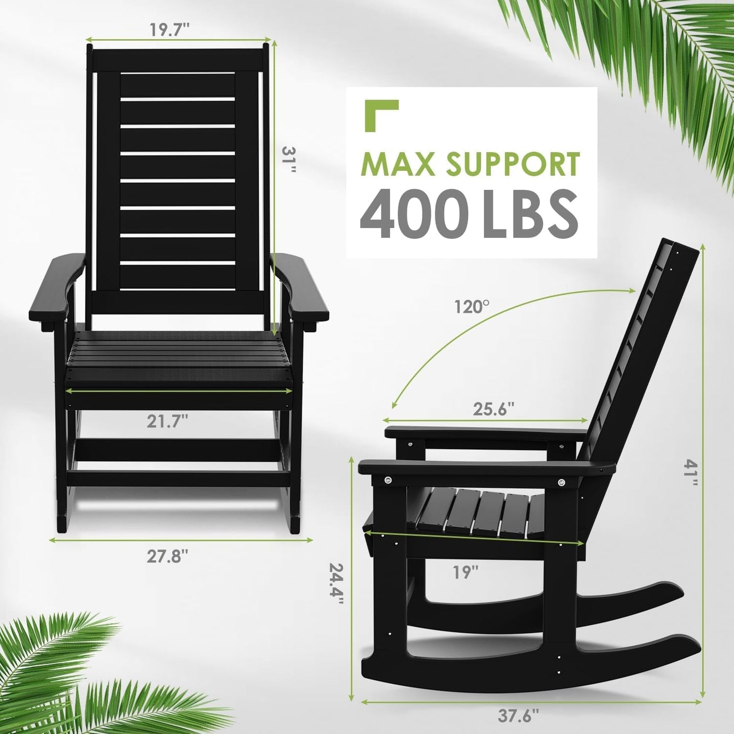 Oversized Outdoor Rocking Chairs Set of Two Black