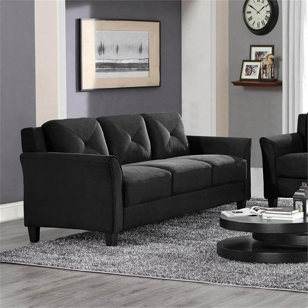 Two Piece Polyester Microfiber Upholstered Sofa Set With 78 Inch Wide Sofa And 56 Inch Wide Loveseat In Black