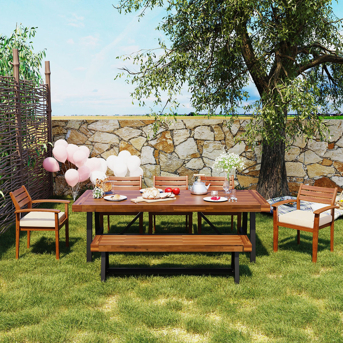 GO Outdoor Wood Dining Set for 7-8 Persons