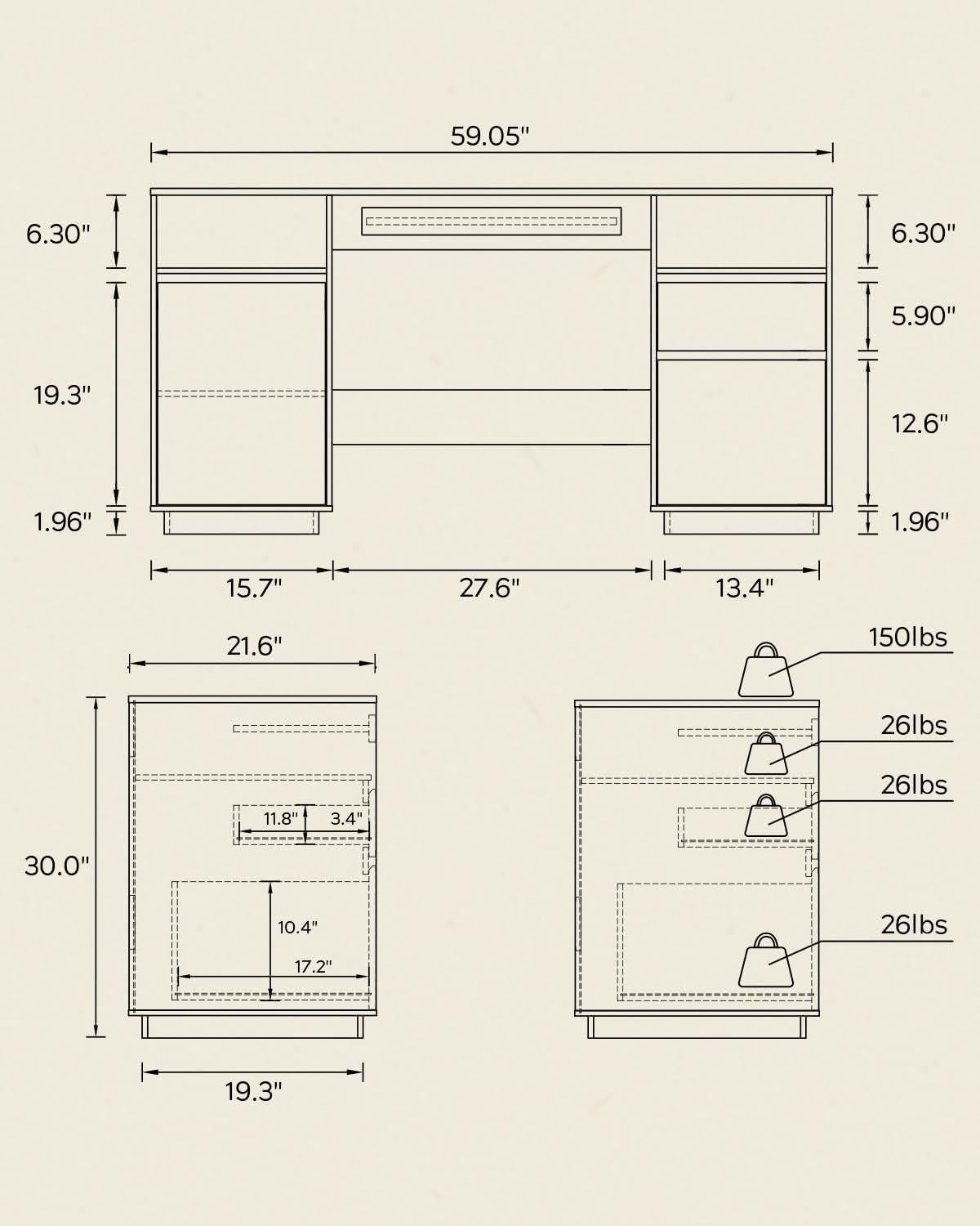 Farmhouse Executive Desk With Charging Station Brown