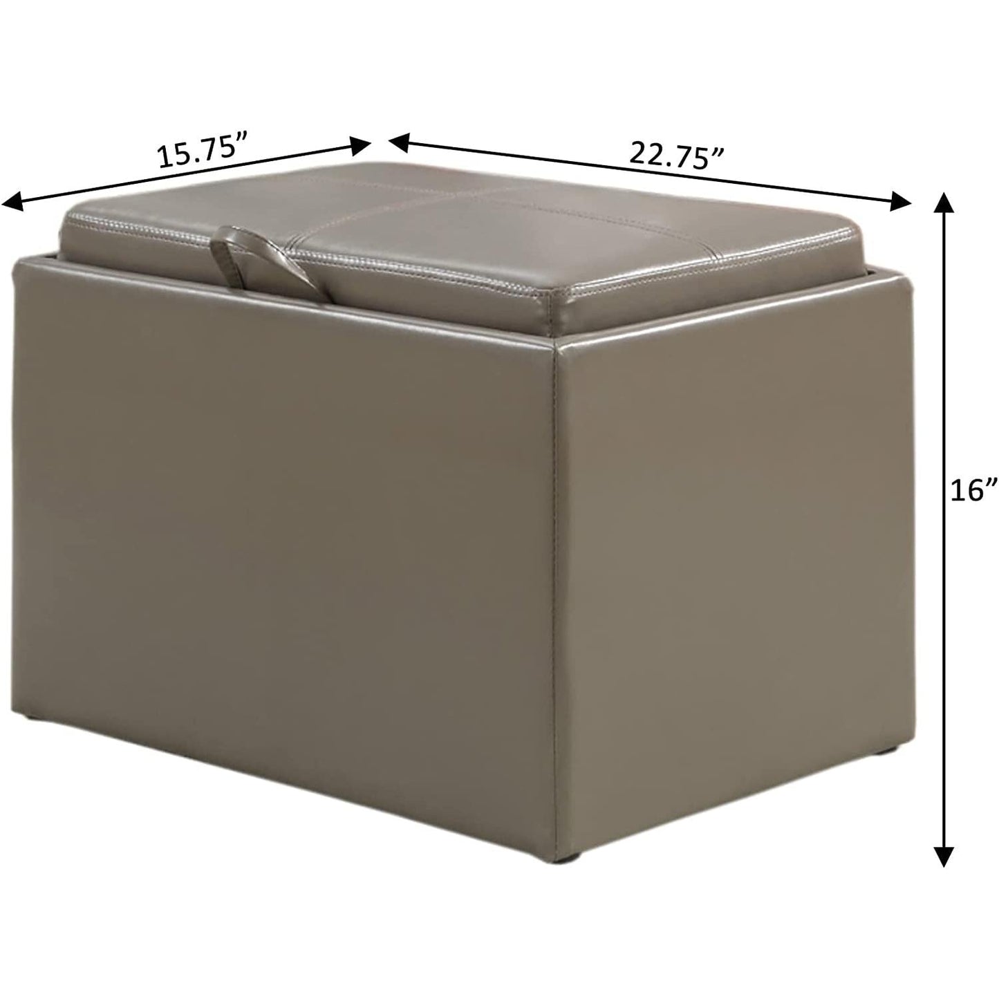 Gray Storage Ottoman With Reversible Tray Top Modern Design
