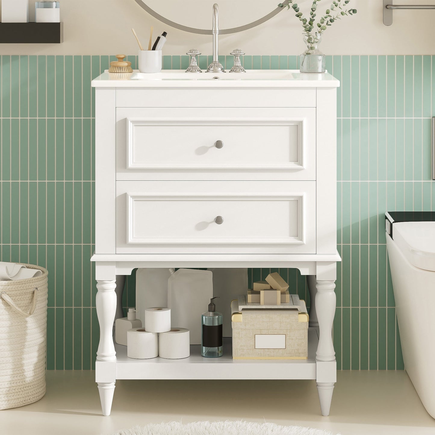24-Inch Bathroom Vanity with Ceramic Sink and Storage Cabinet