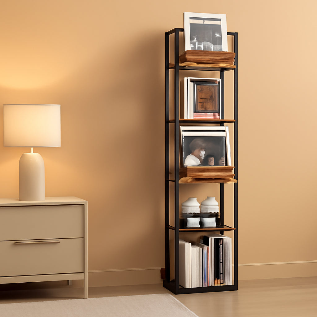 Black 5-Shelf 360 Degree Rotating Corner Bookshelf Tower