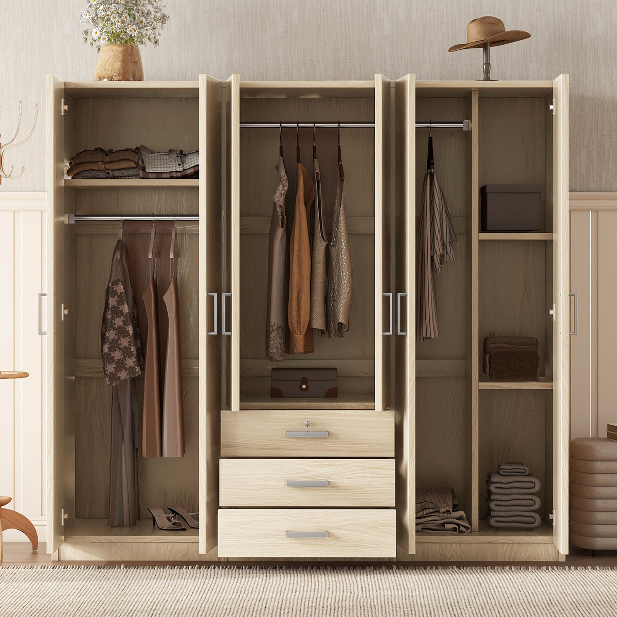 6-Doors Wooden Wardrobe Storage for Bedroom