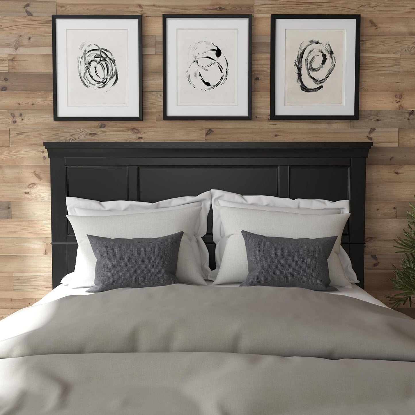 Stylish Black Queen Headboard with Raised Panel Design