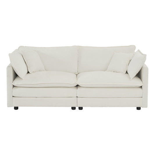 2-Piece White Chenille Sofa Set for Living Room