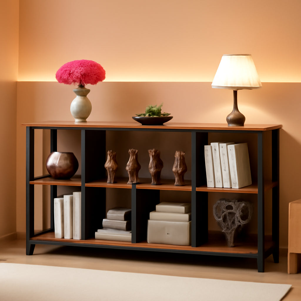 Rustic Brown 63 Inch Bookshelf Cube Storage Five In One