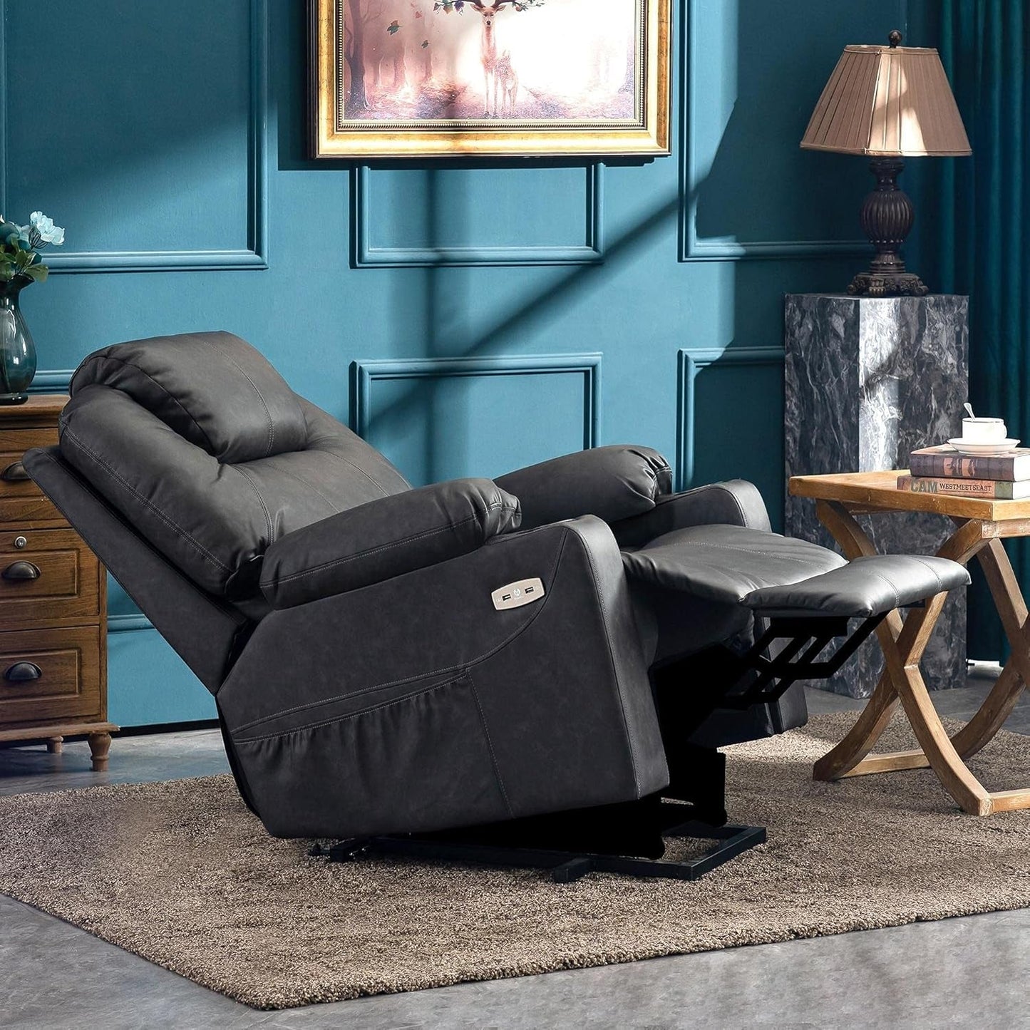 Electric Power Lift Recliner Chair With Massage And Heat Grey Medium