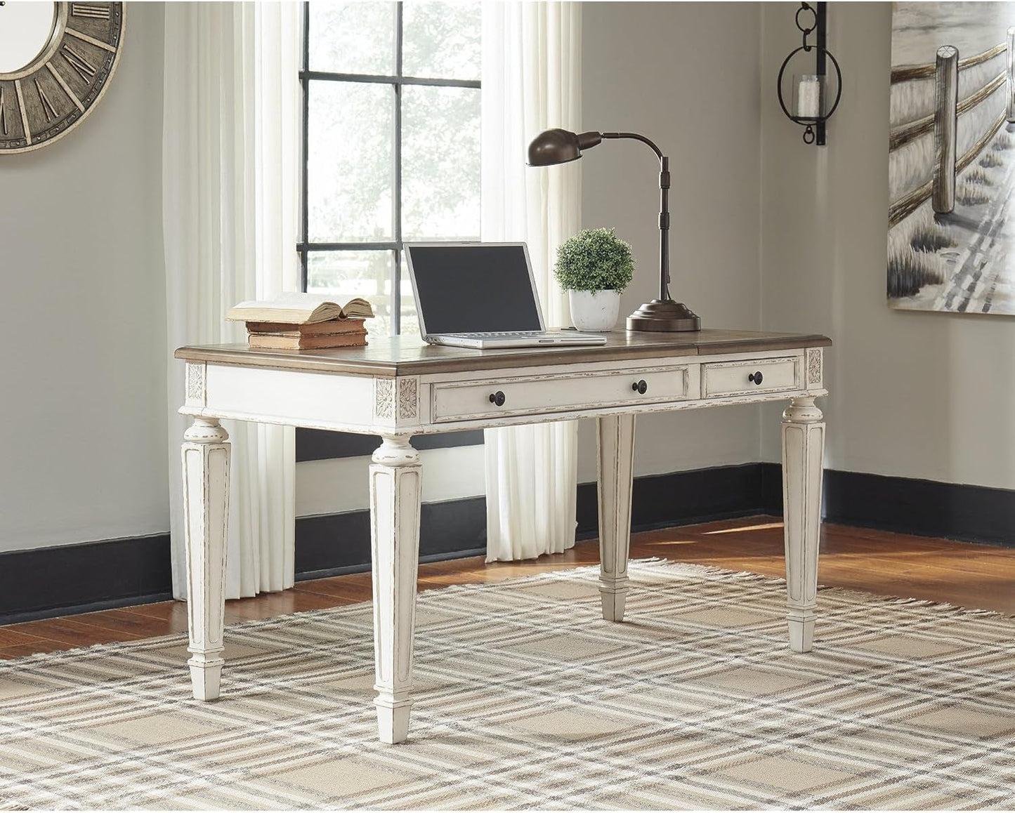 Realyn French Country 60 Inch Lift Top Desk USB Charging
