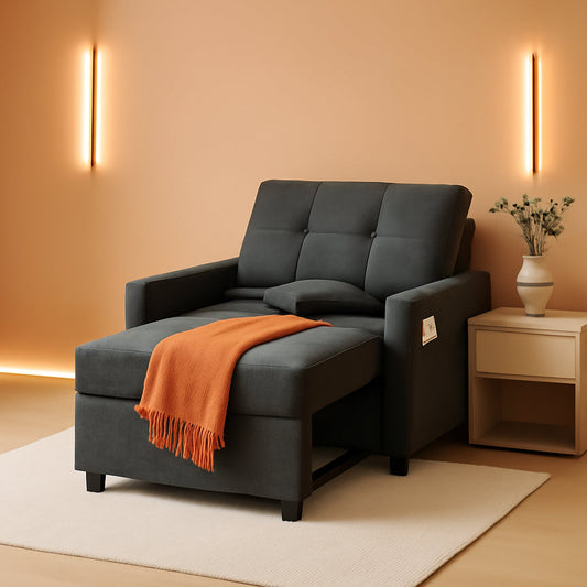 Dark Gray Sleeper Chair Bed Three In One Convertible Modern Linen Fabric Sofa