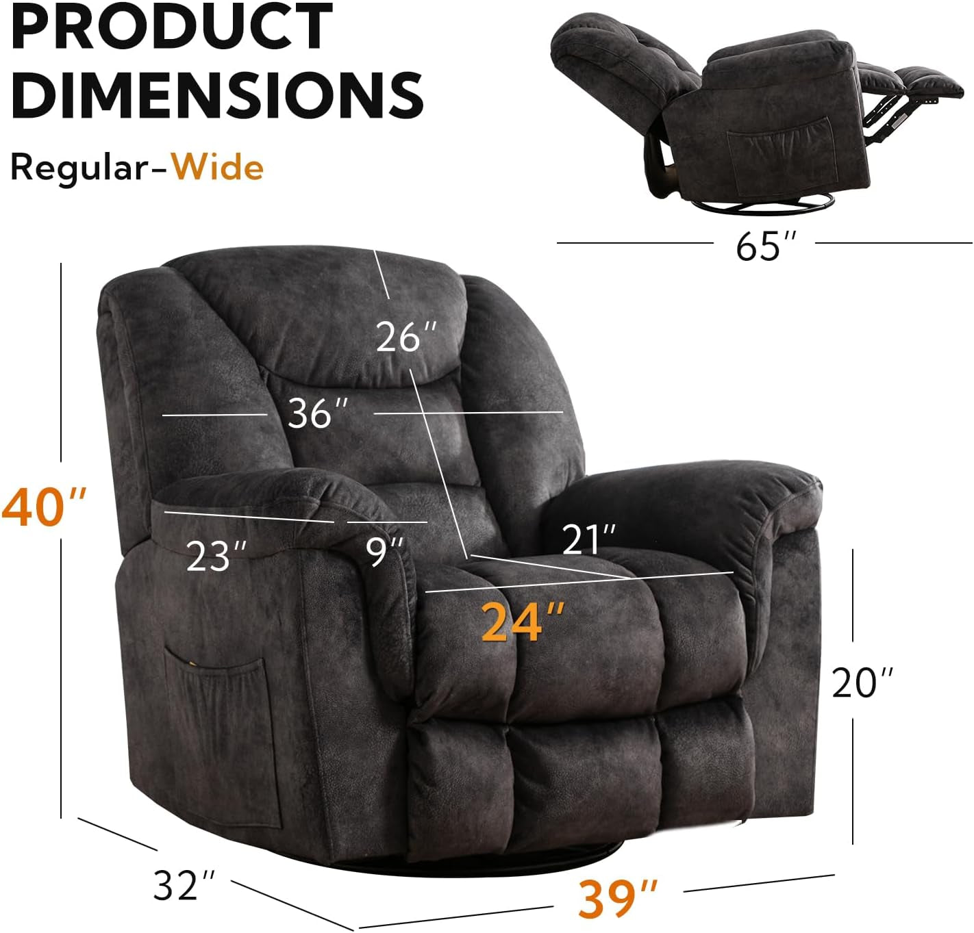 Oversized Swivel Recliner With Extra Wide Seat For Big And Tall