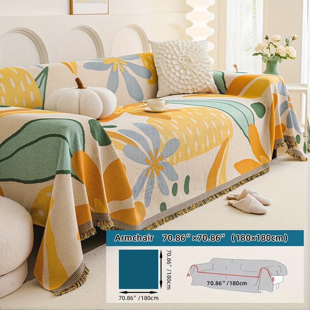 Boho Chic Double-sided Chenille Sofa Cover with Tassels - All-Season