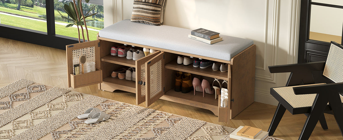 TREXM Rustic Storage Bench Multifunctional Wood Entryway Shoe Bench
