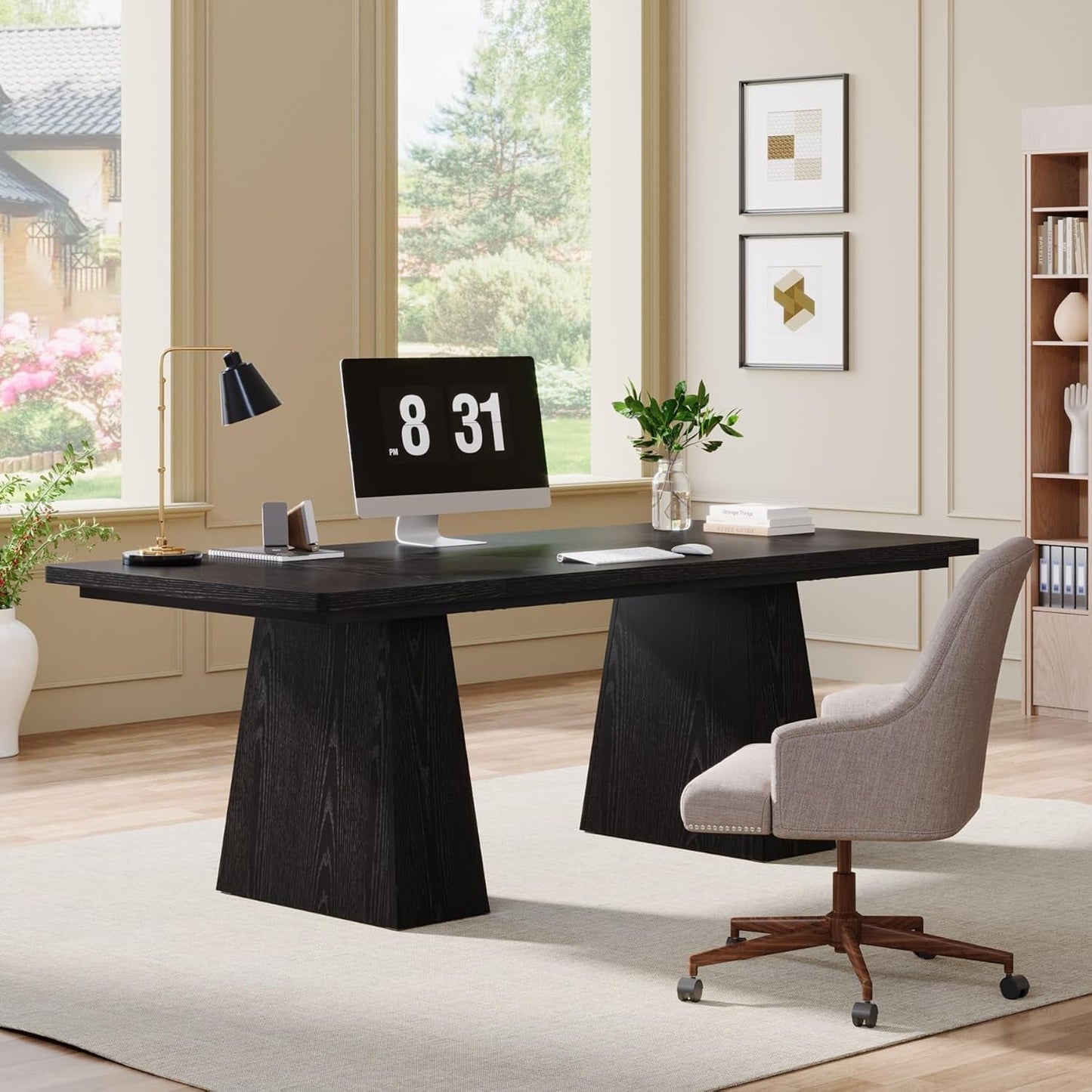 63-Inch Modern Executive Desk Featuring Dual Pedestal