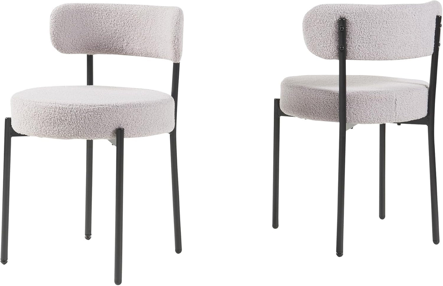 Round Upholstered Boucle Dining Chair Grey With Black Legs
