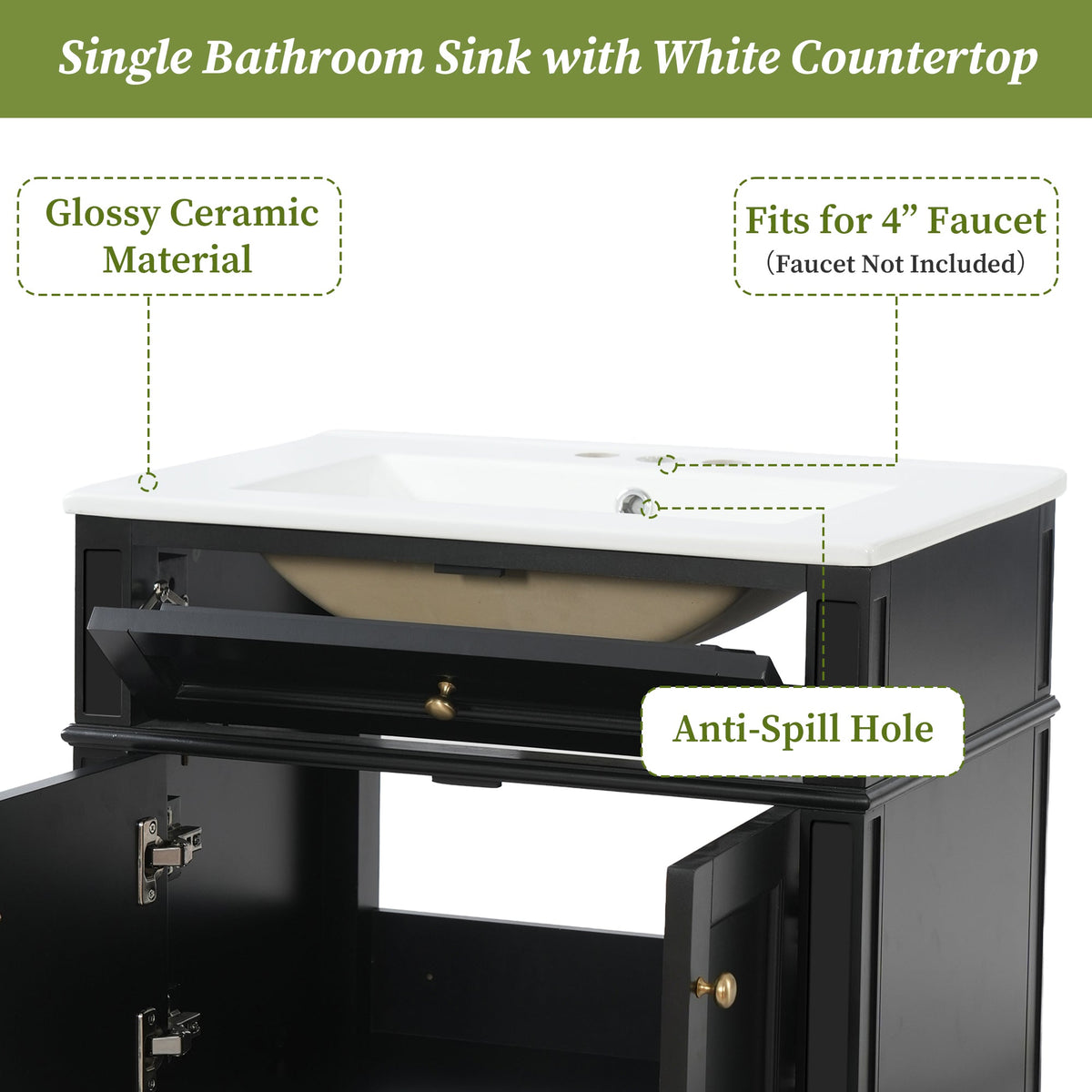 24" Wall Mounted Modern Bathroom Vanity with Soft-Close Hinges