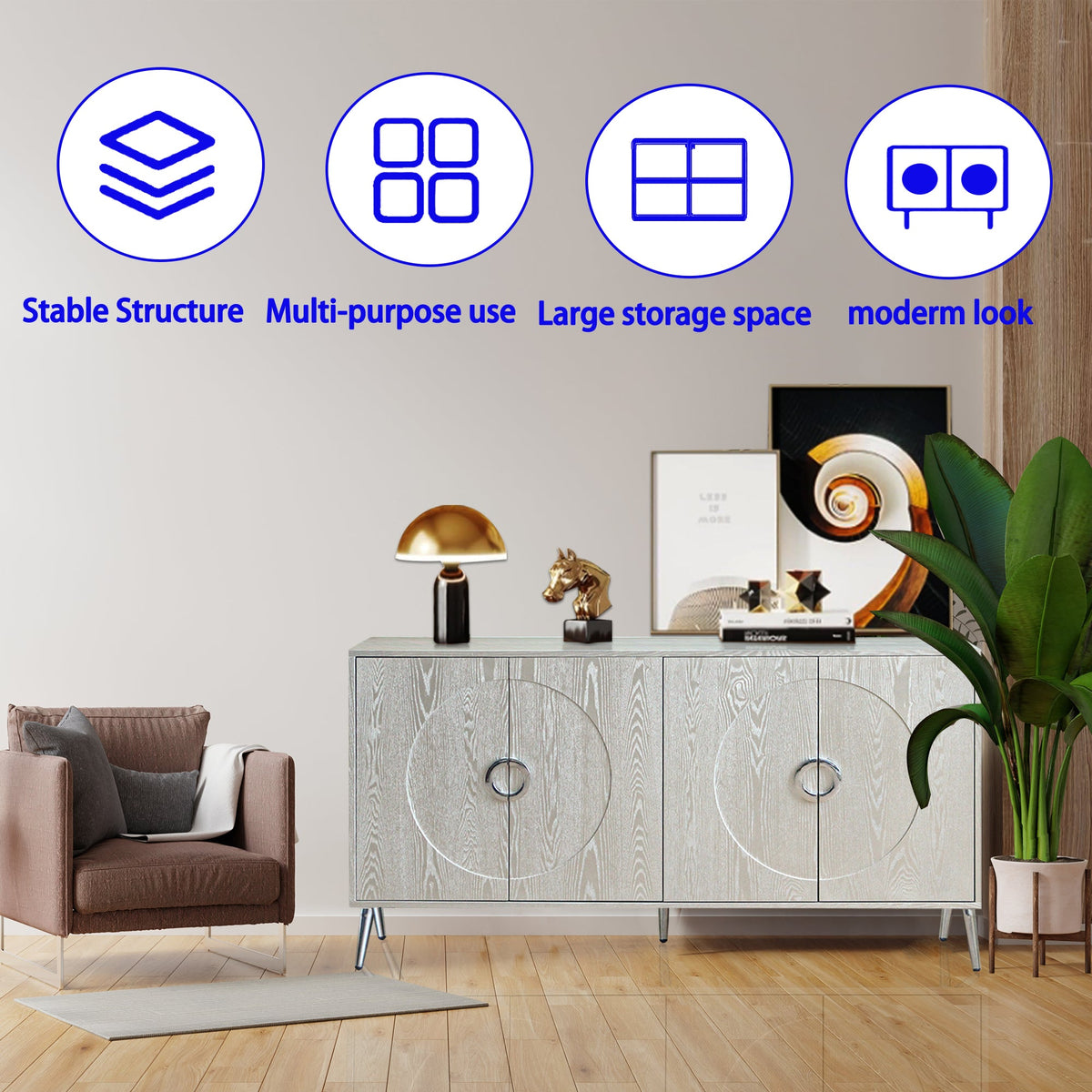 Modern Lacquered 4 Door Wooden Cabinet Sideboard
