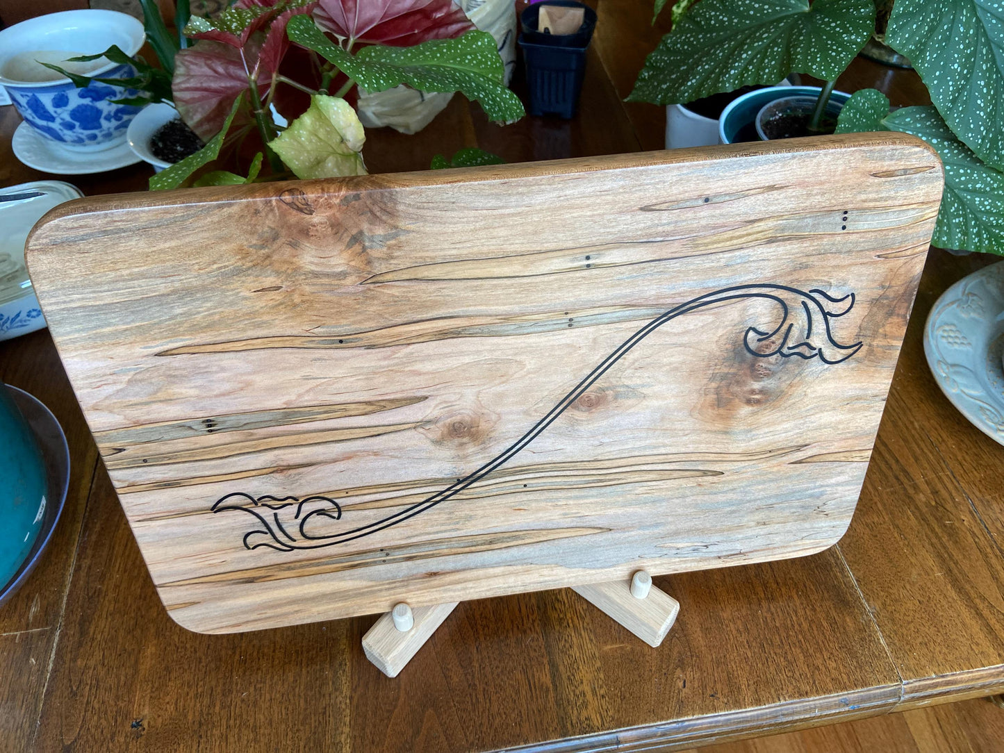 Ambrosia Maple Charcuterie Board - Unique Flower Scroll Resin Inlay