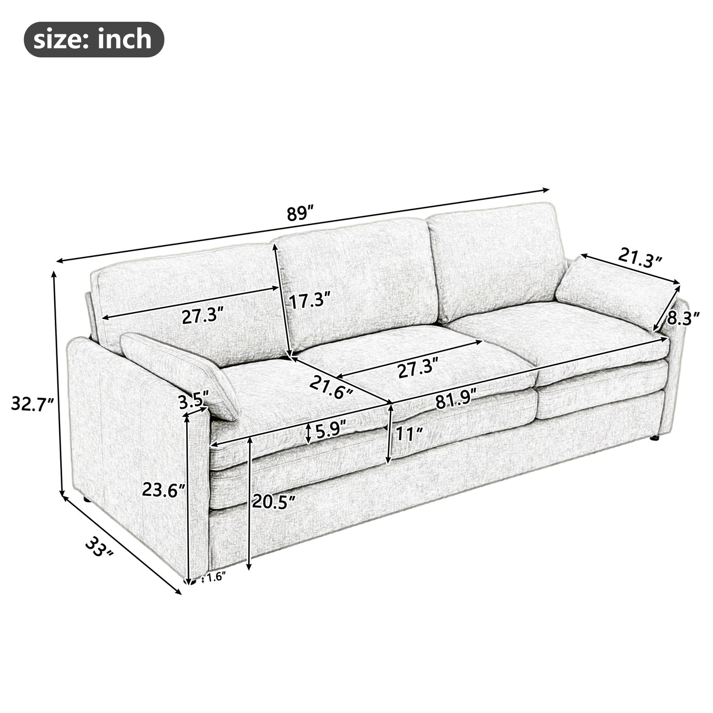 Cozy Upholstered 3-Seater Sofa with Plush Double Cushion and Ergonomic Design