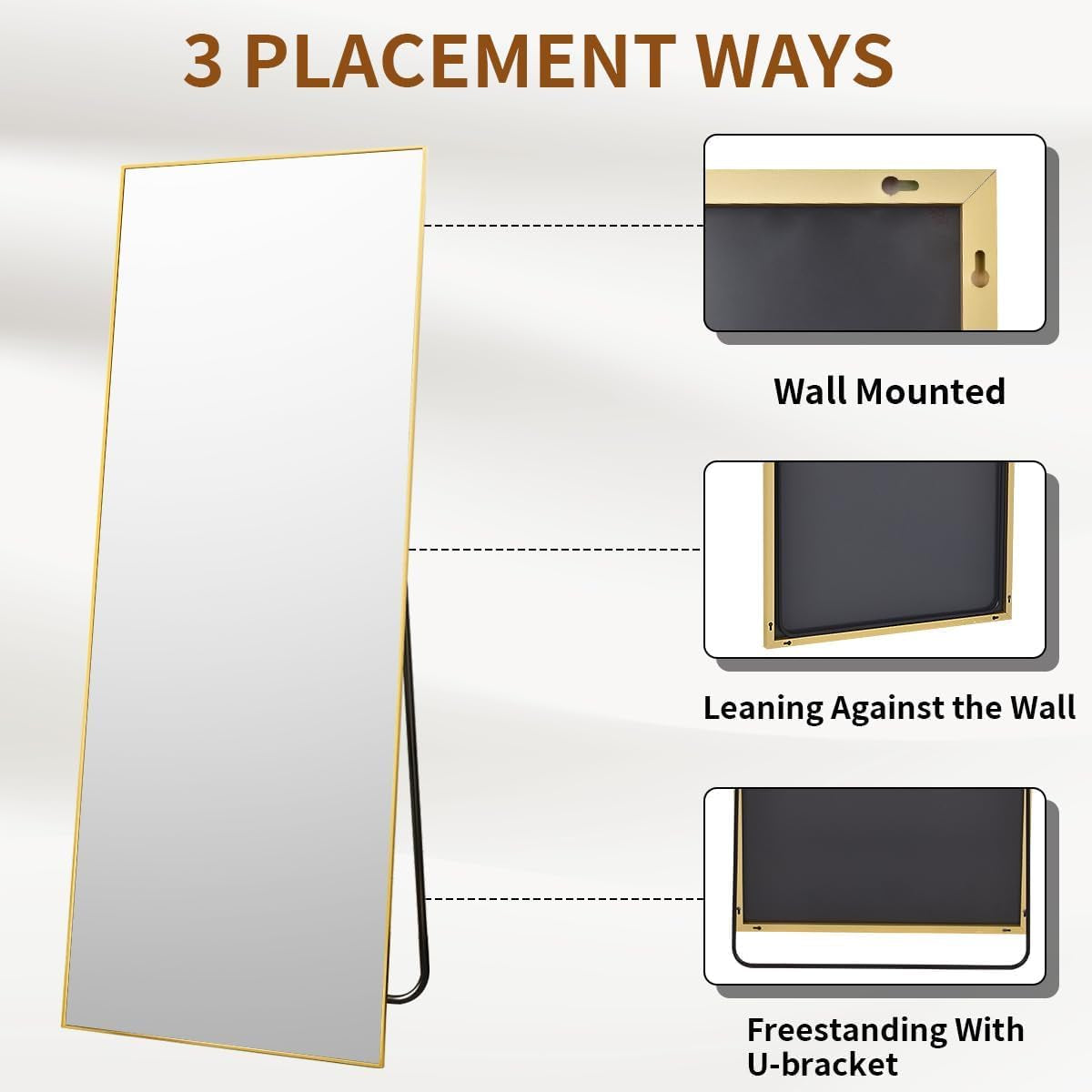 Gold Floor Mirror 21x57 Inch Full Length With Stand