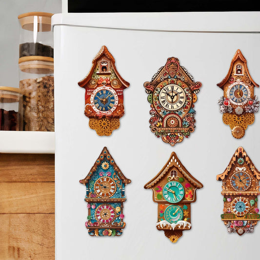 Miniature clock Decorative Wooden Magnets Set of 6 by G. Debrekht - Christmas Decor - 8090020G-S6