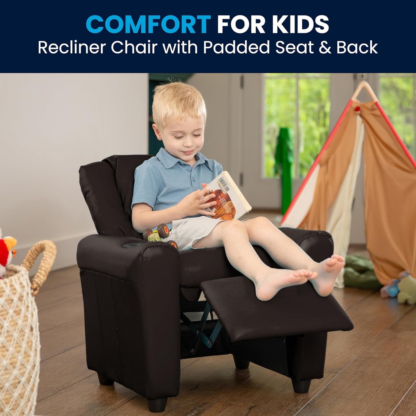Vana Leathersoft Kids Recliner With Cup Holder And Headrest