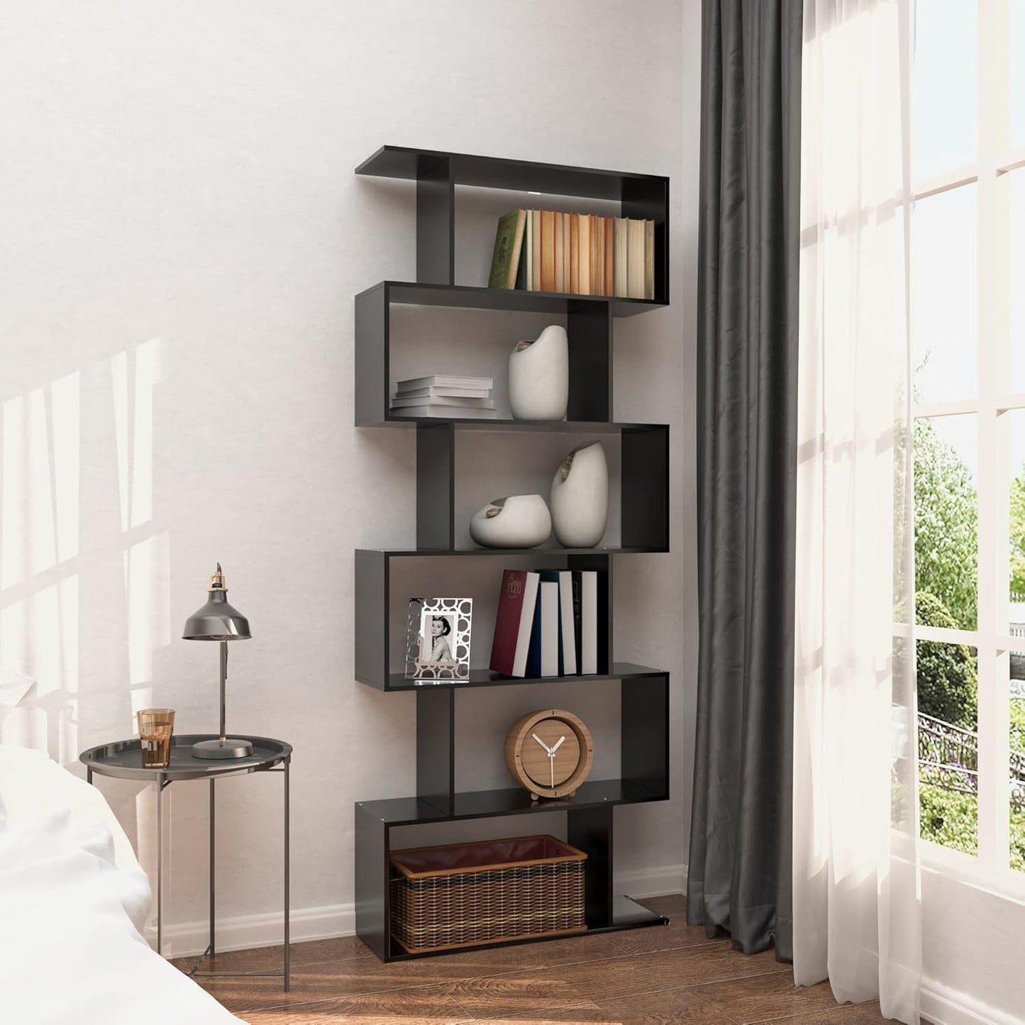 6 Tier S Shaped Bookshelf Freestanding Modern Display