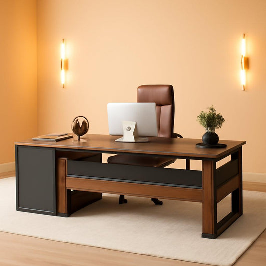 63 Inch L Shaped Executive Desk With Storage Shelves