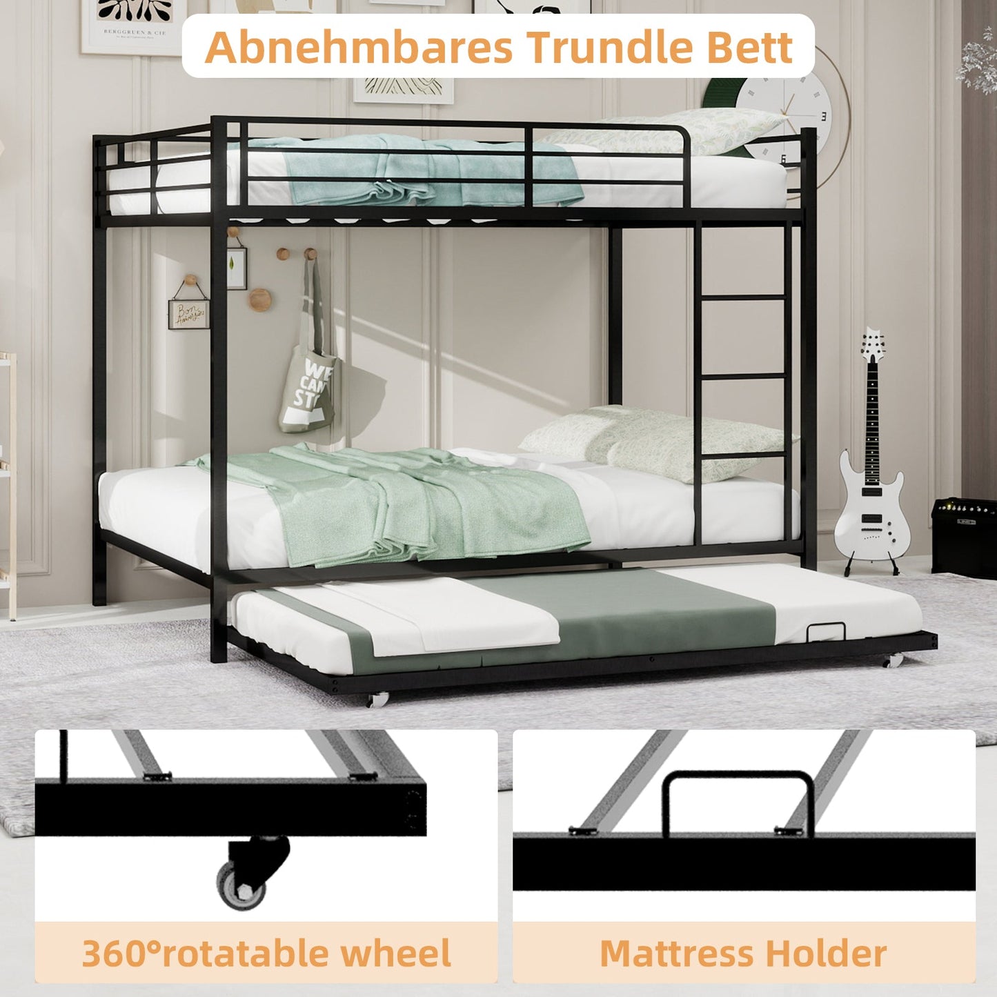 Durable Square Tube Iron Bunk Bed Featuring Safety Rails, Modern Minimalist Look, Ideal for Kids Room, Guest Room or Shared Space, Easy Assembly & Long - Lasting Performance,Full size: 137cm × 190cm