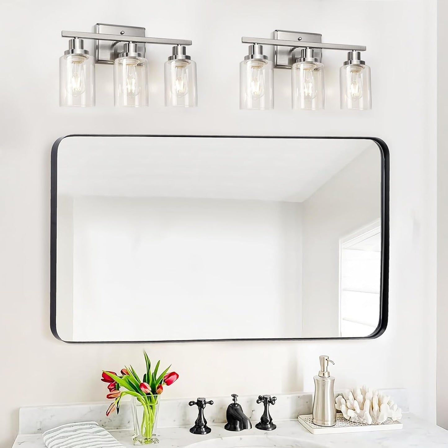 3 Light Brushed Nickel Vanity Light Fixture For Bathroom