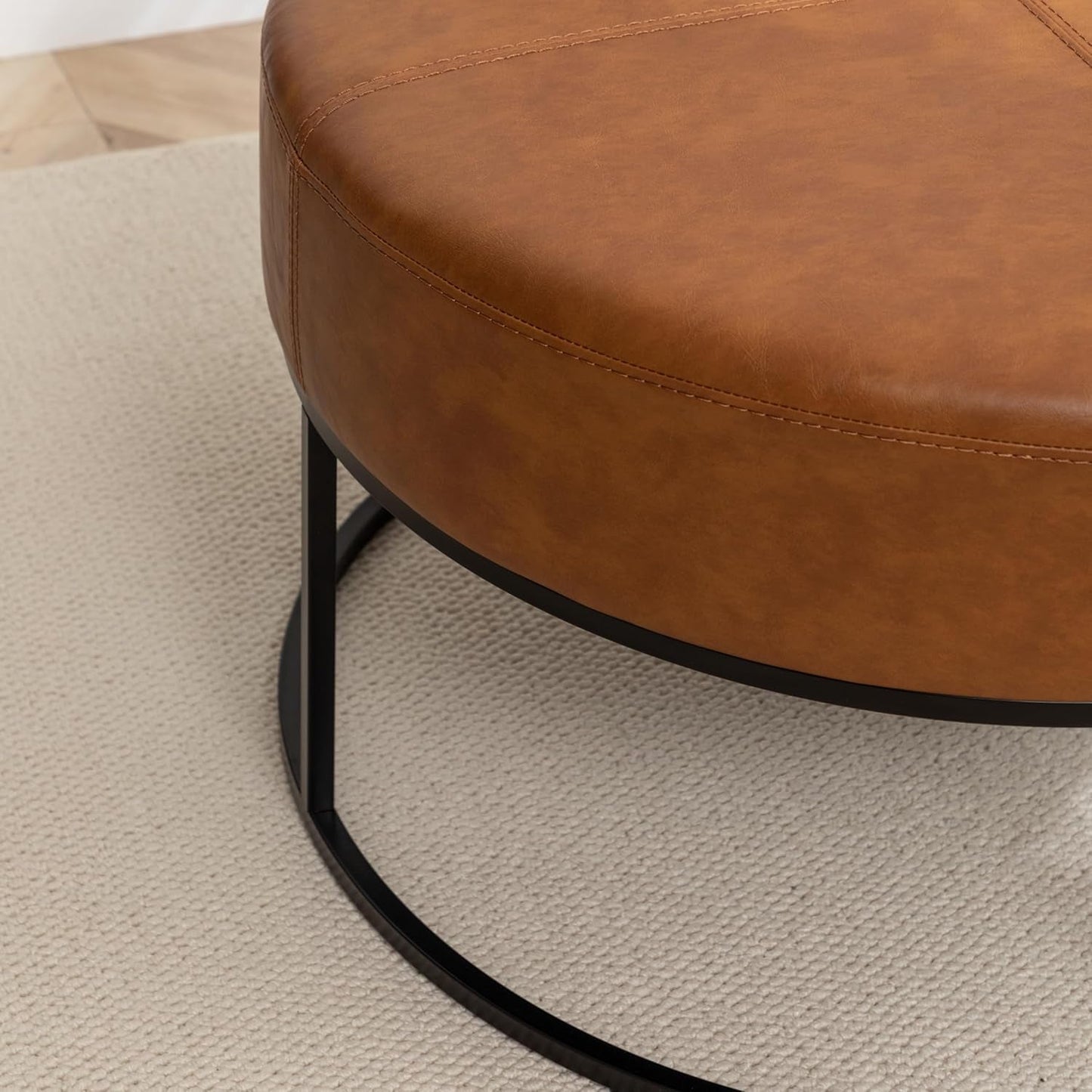 Round Leatherette Upholstered Coffee Table Midnight Brown